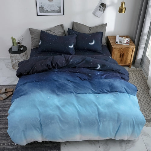 Starry Sky Pattern Gradient Color Cotton Quilt Coverlet Sheet Pillowcase Bedding, Style:JP-Double