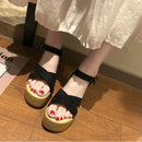 Sloppy Platform Suede Sandals, Shoes Size:37(Black)