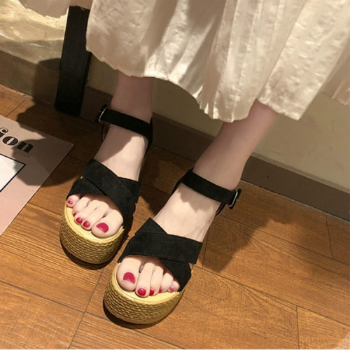 Sloppy Platform Suede Sandals, Shoes Size:38(Black)