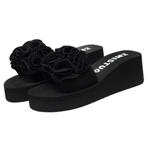 Non-slip Thick Bottom Handmade Flower Slippers, Size:36(Black)