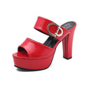 Women Fashion Open Toe Buckle Tie High Heels Shoes, Size:38(Red)