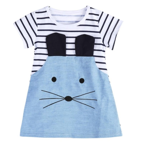 Summer Girls Denim Stitch Stripe Short Sleeve Dress, Kid Size:110cm(Blue)