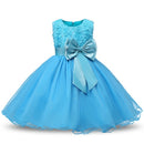 Blue Girls Sleeveless Rose Flower Pattern Bow-knot Lace Dress Show Dress, Kid Size: 110cm
