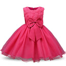 Rose Red Girls Sleeveless Rose Flower Pattern Bow-knot Lace Dress Show Dress, Kid Size: 100cm