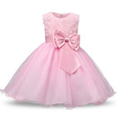 Pink Girls Sleeveless Rose Flower Pattern Bow-knot Lace Dress Show Dress, Kid Size: 90cm
