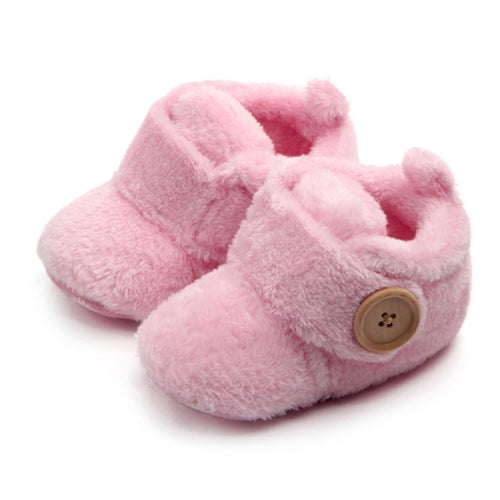 Toddler Baby Shoes Lovely First Walkers Baby Shoes Round Toe Flats Fleece Soft Slippers Shoes(Pink)