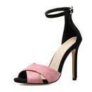 Women Open Toe High Heel Stiletto Colorblock Sandals, Shoes size:39(Pink)