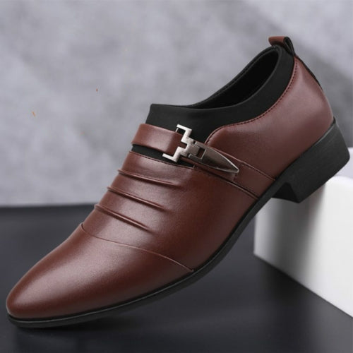 Men Set Business Dress Shoes PU Leather Pointed Toe Oxfords Shoes, Size:38(Brown Velvet Lining)