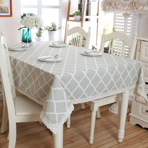 Cotton and Geometric Rhombus Gray LaceTablecloth, Size:140x220cm(With Lace)