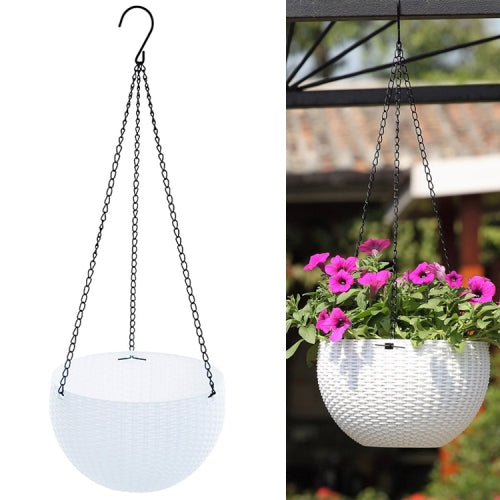 Rattan-like Hanging Basket Plastic Garden Flower Pot Creative Green Dill Absorbent Hanging Basin, Size:L(White Ordinary Version)