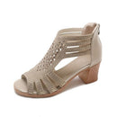 Women Diamond-studded Mid Heel Fish Mouth Sandals, Size:38(Khaki)