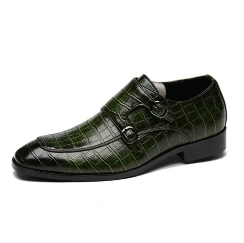 Crocodile Pattern Business Flat Bottom Leather Formal Shoes, Size:45(Green)