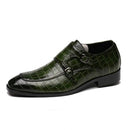 Crocodile Pattern Business Flat Bottom Leather Formal Shoes, Size:48(Green)