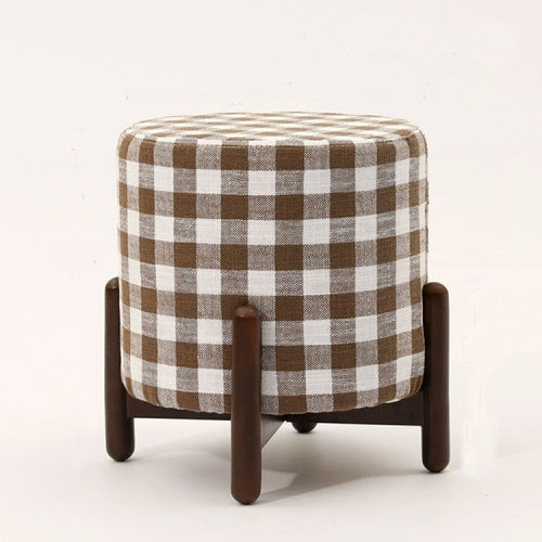 Home Stool Cloth Art Stool Solid Wood Children Sofa Stool(Lattice-Walnut )