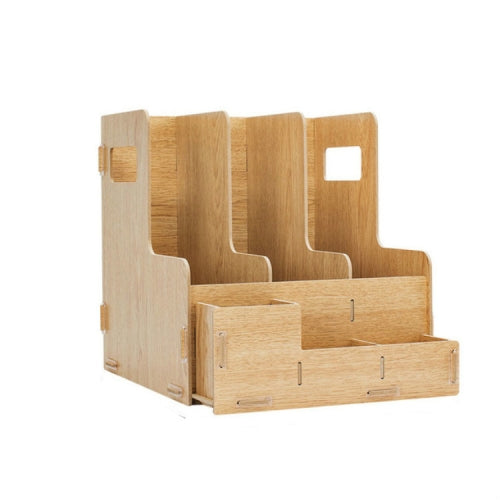 Deli Wooden File Information Shelf Stationery Shelf Bookshelf Creative Office Supplies Desktop Storage File Box, Model:Three Column Multifunction