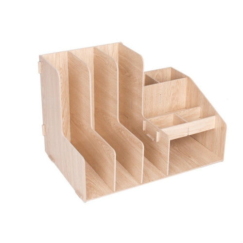 Deli Wooden File Information Shelf Stationery Shelf Bookshelf Creative Office Supplies Desktop Storage File Box, Model:Triple with Pen Holder