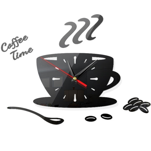 2 Sets Home DIY 3D Stereo Decorative Fashion Coffee Wall Clock Acrylic Mirror Wall Sticker Coffee Clock(Black)