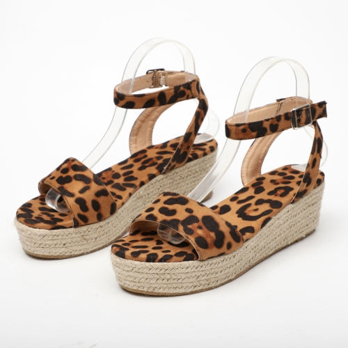 Women Wedge Light Bottom Fish Mouth Sandals, Shoe Size:37(Leopard)