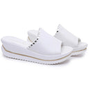 Women PU Leather Sandals Slides Wedges Platform Shoes, Size:39(White)