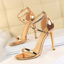 Fashion Ladies Sexy Stiletto Heel Toe Cross Strap Sandals, Size:35(Champagne)