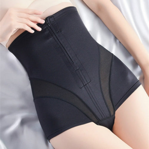 Postpartum High Waist Ventilation Breasted Zip Hip Lift Belly Pants Daily Stomach Shaping without Slimming Belted Panties, Size:XL(Black)