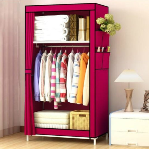 Non-woven Fabric Closet Baby Storage Cabinet Folding Steel Single Wardrobe Bedroom Furniture, Size: 70x45x150cm(Wine Red)