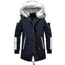 Winter Men Thicken Warm Parkas Casual Long Outwear Hooded Collar Jackets Coats, Size:L(Blue White)