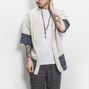 Retro Hanfu Seven-quarter Sleeve Cotton Linen Solid Stitching Youth Men Cardigan Coat, Size:XXXL(White)