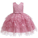 Girls Irregular Embroidered Beaded Bow-knot Tutu Sleeveless Dress Show Dress, Appropriate Height:110cm(Bean Powder)