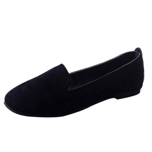 Woman Flat Round Toe Shallow Casual Soft Bottom Shoes, Size:35(Black)