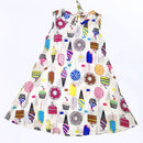 Baby Girls Fashion Donut Print Sleeveless Dress, Kid Size: 90 Yards(White)