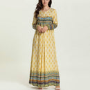2 PCS Large Size Women's Floral Retro Ethnic Dress Front Slit Zipper Breastfeeding Dress, Size:M(Yellow)