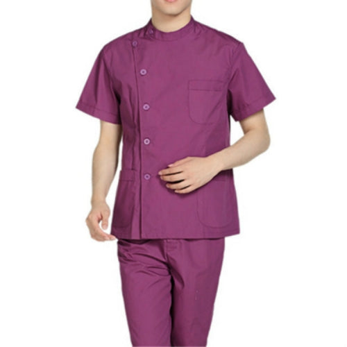 Standing Collar Male Nurse Suit Short Sleeve Summer Suit Operating Room Protective Clothing, Size:M(Purple)