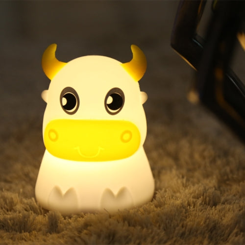 Colorful Dull Cow Silicone Night Light Led Creative Dream Bedroom Bedside Patted With Sleeping Lights, Style:Battery Power