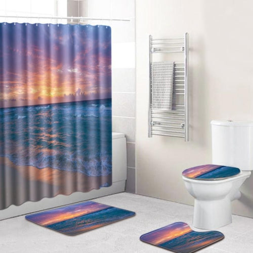 4 PCS Ocean Series Mat Shower Curtain Bathroom Carpet Door Mat, Size:Shower Curtain +45x75cm 3 PCS(G81221-D8)