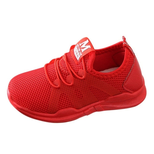 Children Letter Mesh Breathable Sport Run Sneakers Casual Shoes, Size:34(Red)