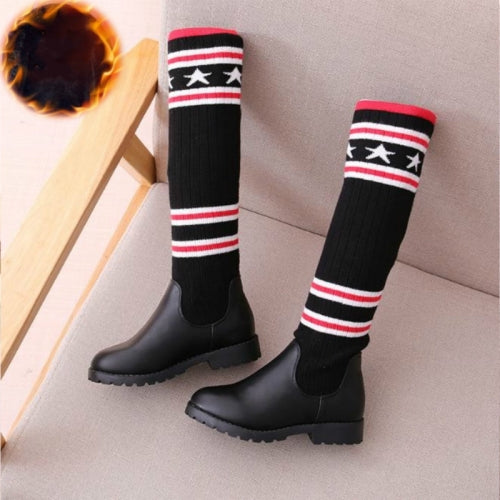 Winter Children Knitted Stretch Knee Socks, Size:27(Black (Cotton Shoes))
