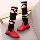 Winter Children Knitted Stretch Knee Socks, Size:32(Red)