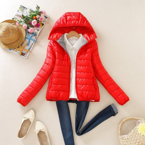Warm Winter Parka Jacket Ladies Women Slim Short Coat, Size:M(Red)
