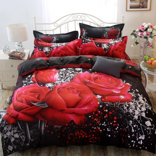 3D Jacquard Weave Bedding Cover + Bed Sheet + Pillow Case, Size:UK Queen Size(Big Red Rose)