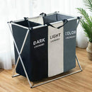 3 Grids Fabric Folding Hamper Waterproof Padded Oxford Compartment Laundry Basket Hamper