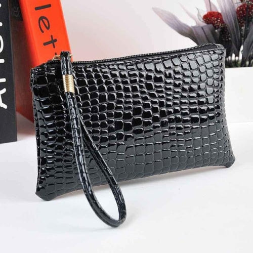 Fashion Long Crocodile Pattern Ladies Clutch Wallet(Black)