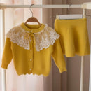 Autumn and Winter Girls Knit Cardigan Sweater + Short Skirt Set 110CM(Yellow)