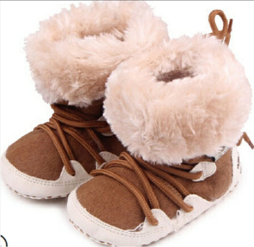 Baby Snow Boots Lace Up Soft Sole Shoes, Size:14(Camel)