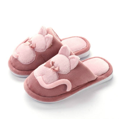 Cartoon Cat Warm Non-slip Floor Home Hotel Slippers Kids Indoor Shoes, Shoe size:40-41(Red)