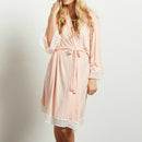 Solid Color Maternity Dress Lace Stitching Three-point Sleeves with Cardigan Breastfeeding Robes Pajamas, Size:XXXL(Pink)