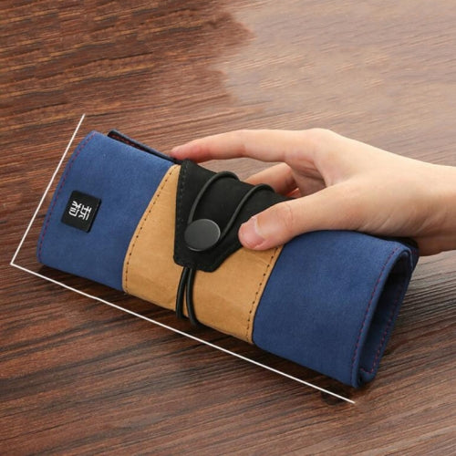 Creative Retro Cute Roll up Pencil Case Colorful Big Storage Pencil Bag(Blue)