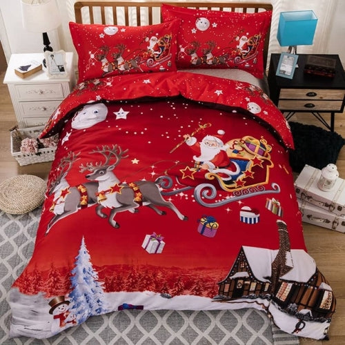 3D Merry Christmas Bedding Set Santa Claus Red Duvet Cover and Pillow Case Set, Size:180x220cm(Red)