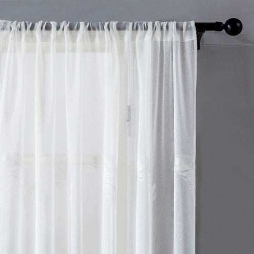 Embroidered Sheer Curtains For Living Room Elegant Yarn Curtains Feather White Voile Curtains Panel, Size:100*250 cm, Processing:Rod Pocket(White)