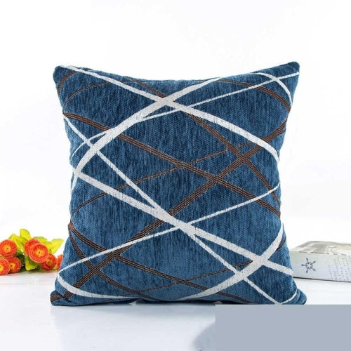 Cushion Cover Chenille Ray Stripe Pillowcase Spandex Colorful Pillowcase Large Sofa Home Party Throw Pillows ( Without Core )(Navy Blue)